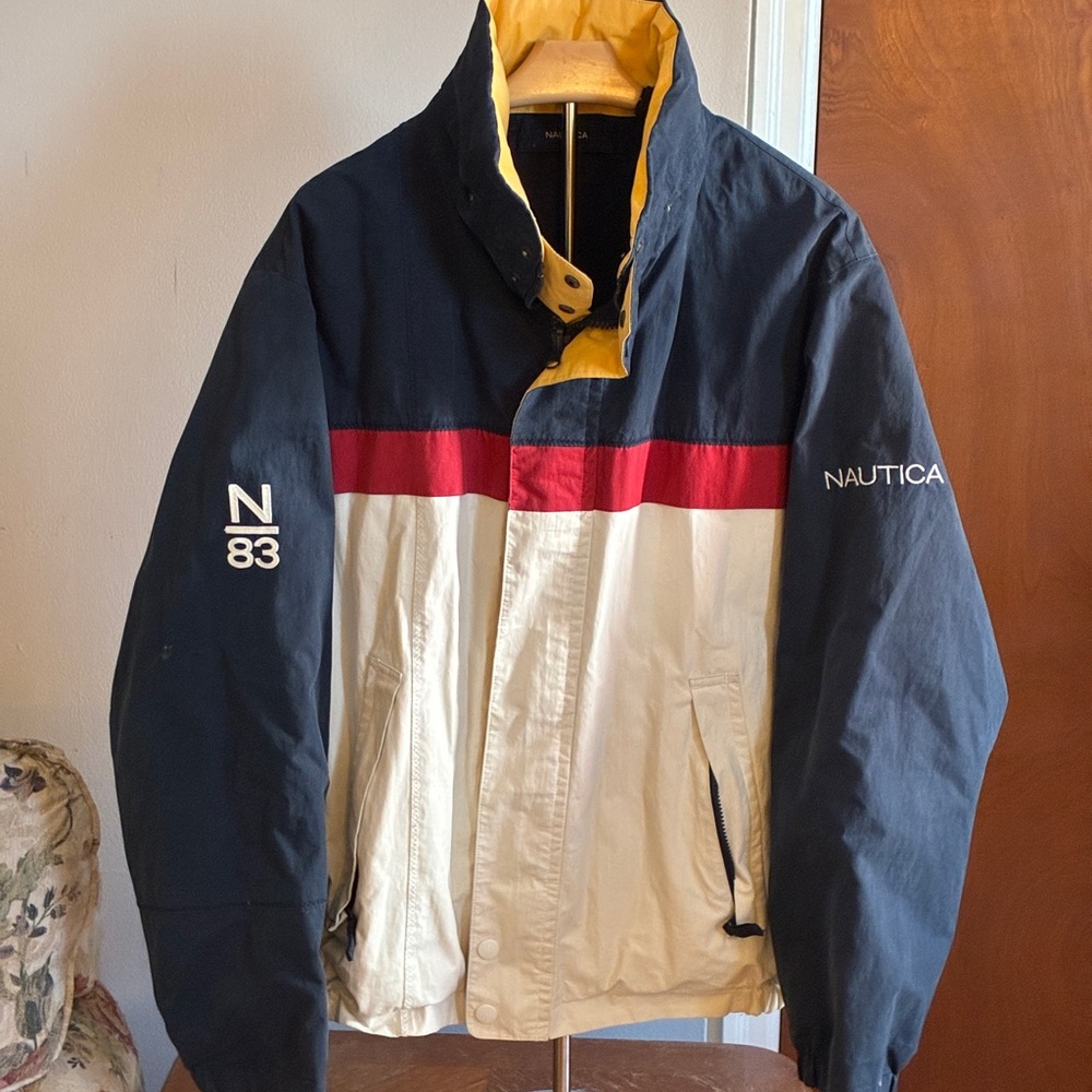 Nautica Men's Windbreaker in Navy, Cream, and Red